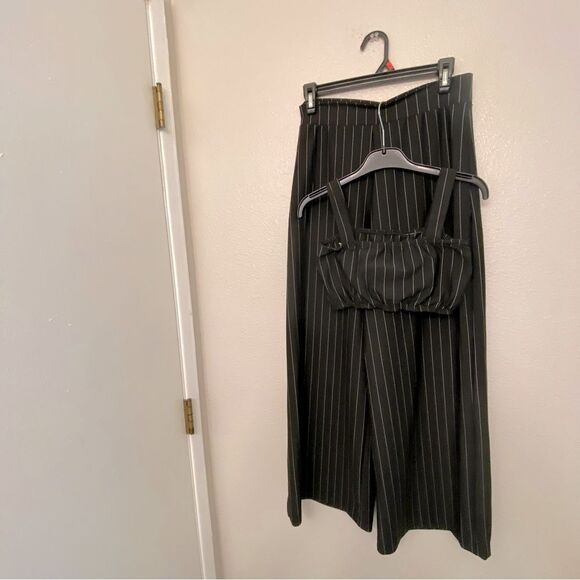 Kelle dance black pinstripe costume 2 piece wide leg pants Bandeau top 3530 MA - Picture 2 of 10